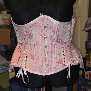 MCC63V Pink Dragon Brocade Satin Underbust Corset - 30"